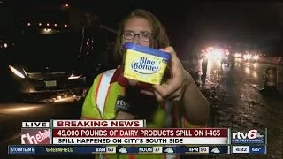 Moo Mess: Truck crashes on I-465 on south side, spilling 45K pounds of dairy products on roadway