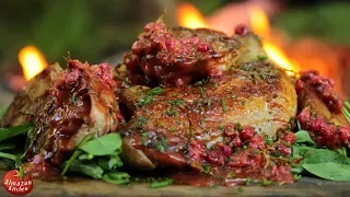 Crispy Skin Free-Range Chicken with Cranberry Sauce in Our Forest Kitchen