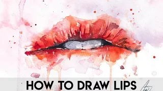 HOW TO DRAW LIPS FOR BEGGINERS. EASY WATERCOLORS LIPS