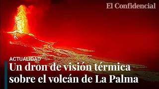 El volcán de La Palma a vista de dron con visión térmica