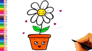 Saksıda Çiçek Çizimi - Sevimli Çiçek Çizimi - Çiçek Nasıl Çizilir? - How To Draw a Flower in Pot