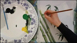 Acrylic Painting Lesson for Beginner : How to Paint Bamboo