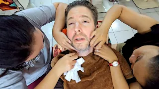 $8 EPIC HAIR PLUCKING FOR SHARPEST BEARD LINES. 😭 (Took 3 Ladies Holy Mother #%!) ASMR Phnom Penh 🇰🇭