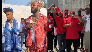 The Game & Mozzy Pulls Up To Blueface Music Video With All The Bloods From His Block