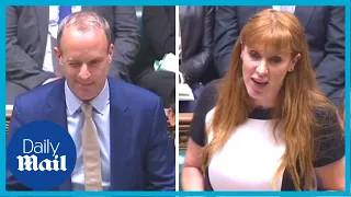 Moment Dominic Raab winks at Angela Rayner during PMQs