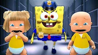 Baby & Girlfriend Escape SPONGEBOB COP!