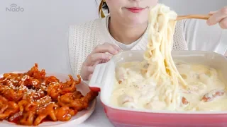 Spicy Chicken feet & Cheese pasta eating ASMR _ realsound mukbang eatingshow