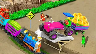 Diy tractor making mini concrete bridge science project | How to make bridge for trains