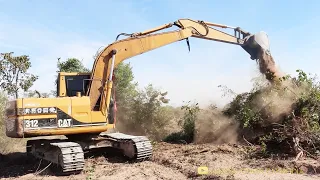 CAT 312 Excavator Digging Skill Fighting Cleaning Forest By Professional Operator and Best Driver