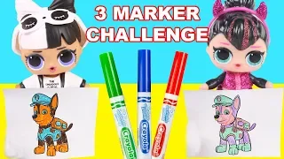 3 Marker Challenge with Jelly Layer LOL Surprise Dolls Glam Glitter Spice and Paw Patrol Chase