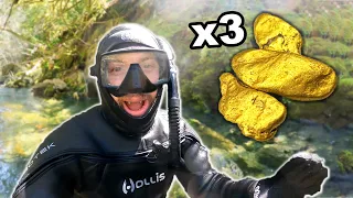 Diver Surprised After Finding 3 Gold Nuggets In River Bedrock!