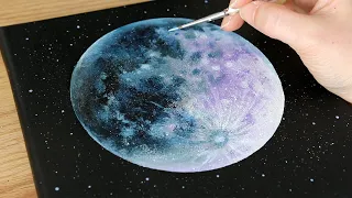 Full Moon Painting 🌝| Black Canvas Acrylic Painting | How to paint moon #111