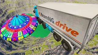 Throwing Cars At The New Rainbow UFO Leap Of Death -  BeamNG.Drive