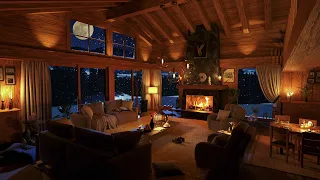 Cozy Winter Log Cabin with Crackling Fireplace and light Wind Sounds in the Background