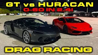 EXCLUSIVE * FIRST McLaren GT 1/4 Mile Run vs Lamborghini Huracan LP610-4 Drag Racing