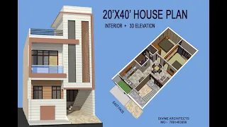 20X40 HOUSE PLAN WITH INTERIOR & 3D ELEVATION