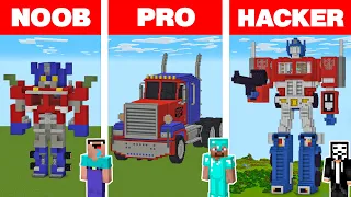 Minecraft NOOB vs PRO vs HACKER: OPTIMUS PRIME HOUSE BUILD CHALLENGE in Minecraft Animation
