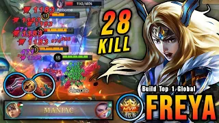 28 Kills + MANIAC!! Best Freya One Hit Build and Emblem!! - Build Top 1 Global Freya ~ MLBB