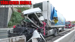 02.11.2022 - Tödlicher LKW-Unfall auf der A46 bei Wuppertal - Lastwagen krachte gegen Brückenpfeiler