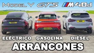 Porsche Macan GTS vs BMW X3 M40d vs Tesla Model Y: ARRANCONES