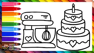 Drawing and Coloring a Birthday Cake and a Stand Mixer 🎂🌈 Drawings for Kids