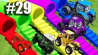 MINI & BIG TRACTOR vs SLIDE COLORS with PORTAL TRAP - TRACTORS vs DEEP WATER! FS22-29