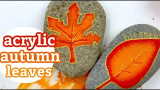 Acrylic Paint Autumn Leaves || Fall Rock Painting Ideas || Rock Painting 101