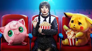 How to Sneak Sweets into the Movies! Wednesday Addams and Pokémon in Real Life!