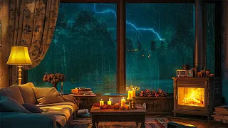 Cozy Rain on Window - Rain, Fireplace & Thunderstorm Sounds to Sleep Instantly