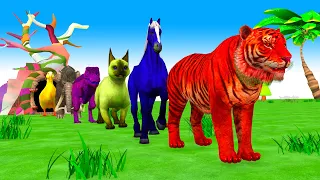 Paint Animals Duck Tiger Cat Horse Dinosaur Elephant  Fountain Crossing Animal