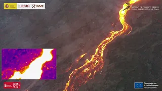 13/12/21 Vuelo de dron de las 7:30 h, térmico+RGB. Erupción La Palma IGME