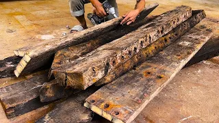 Reuse RAILWAY Sleepers Woodworking Project // Beautiful Monolithic Heavy Dining Table Design