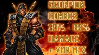 Mortal Kombat 9 - Scorpion: Combos 39% - 69% Damage + Vortex [2015] [60 FPS]