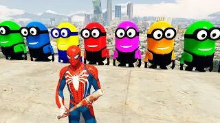 Fun Moments GTA 5 SpiderMan, Falls Ragdolls Moments, Colored Minions