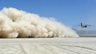 Dusty C-17 Globemaster IIIs Takeoffs and Landings on Dry Lake Bed