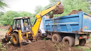 JCB Backhoe Loading Soil in Dump Truck || Tata Tipper Unloading Soil For Making Panchayat Bhawan