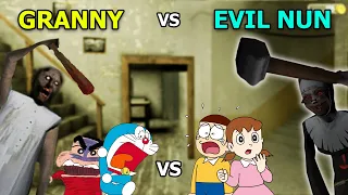 Granny Door Escape vs Evil Nun Door Escape with Doraemon and his friends I Granny Vs Doraemon