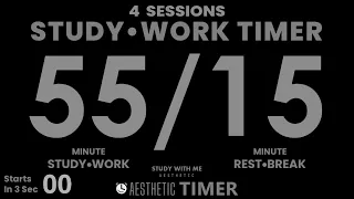 DARK Mode, Pomodoro 55/15 Study Timer, No Music, 4 Sessions, 55 Minute Study, Gentle Alarm