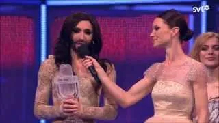 Conchita Wurst Eurovision Song Contest 2014 winner celebrating Rise like a Phoenix