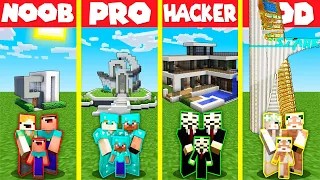 Minecraft Battle: FUTURISTIC FUTURE HOUSE BUILD CHALLENGE - NOOB vs PRO vs HACKER vs GOD / Animation