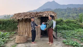 Nam - poor boy: Cutting down trees to make tables and chairs. The kind woman brought me a blanket