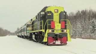 Тепловоз ТЭМ18+дизель-поезд ДР1А+путемер 4 / Locomotive+DMU+track measurement car 4