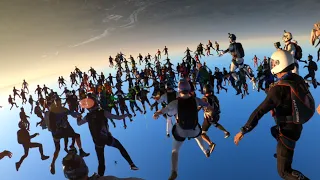 Attempting a 200 way skydiving formation at sunset