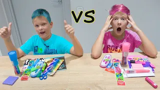 РОЗОВАЯ VS  СИНЯЯ КАНЦЕЛЯРИЯ ЧЕЛЛЕНДЖ. NERF BROS SHOW