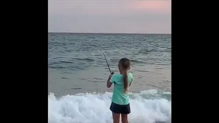 Little girl catches GIANT fish!!!