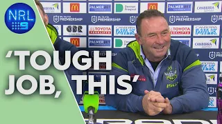 NRL Presser: Ricky Stuart jokes at own calf injury after celebrating too hard | NRL on Nine