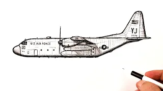 How to draw a Military transport aircraft Lockheed C-130 Hercules