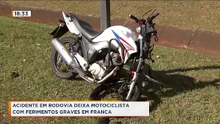 Acidente em rodovia deixa motociclista ferida em estado grave, em Franca