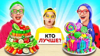 СЕМЕЙНЫЙ КУЛИНАРНЫЙ ЧЕЛЛЕНДЖ || Леди Баг vs Бабушка! Лайфхаки для умных родителей от 123 GO! FOOD