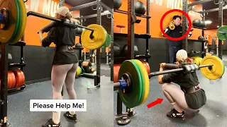 Man REFUSES To Help Woman In Gym After Getting Pinned By Weight